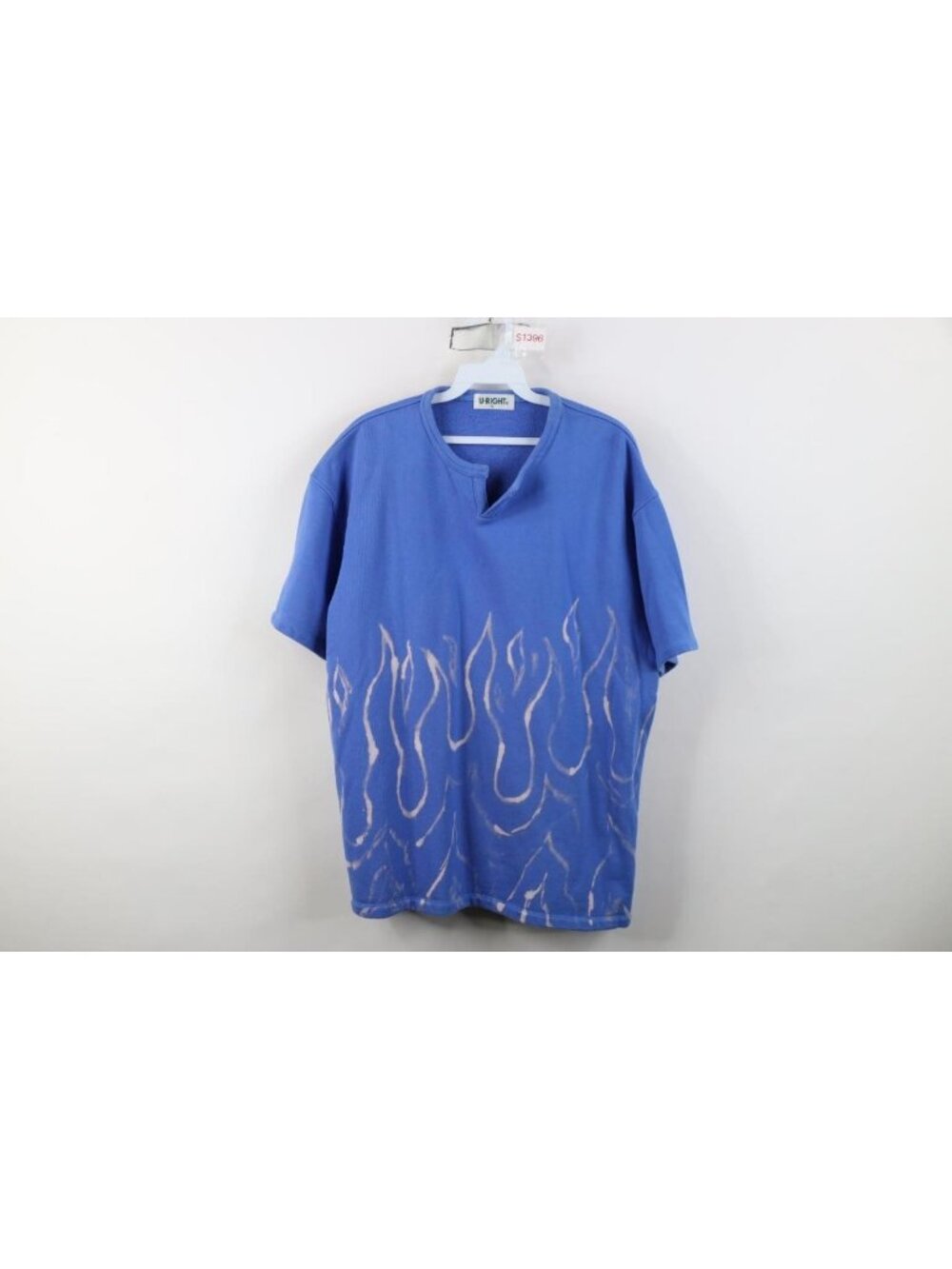 Vintage 90s Streetwear Mens Large Custom Fire Flames Short Sleeve Sweatshirt